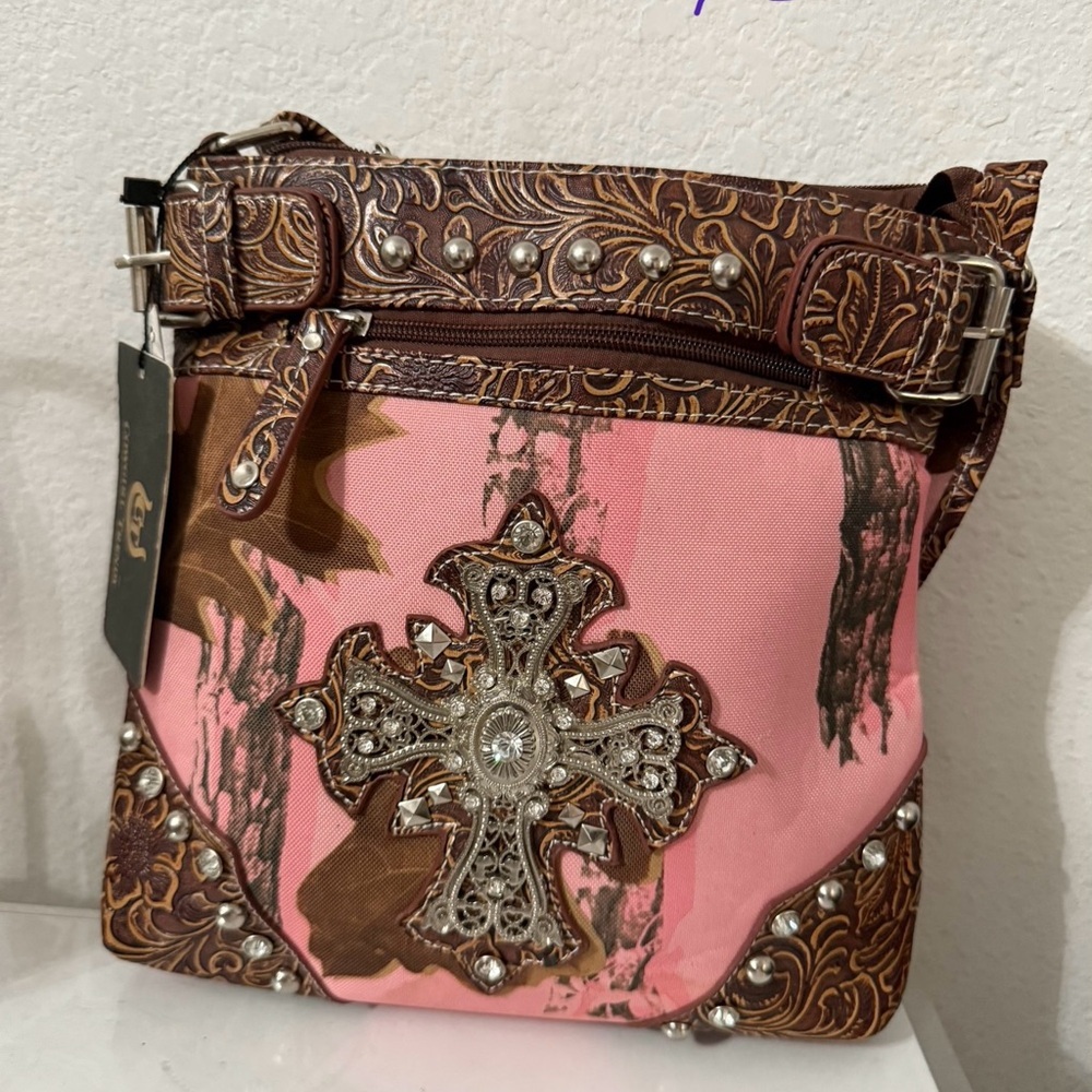 *PENDING* Embellished Pink and Brown Crossbody Bag